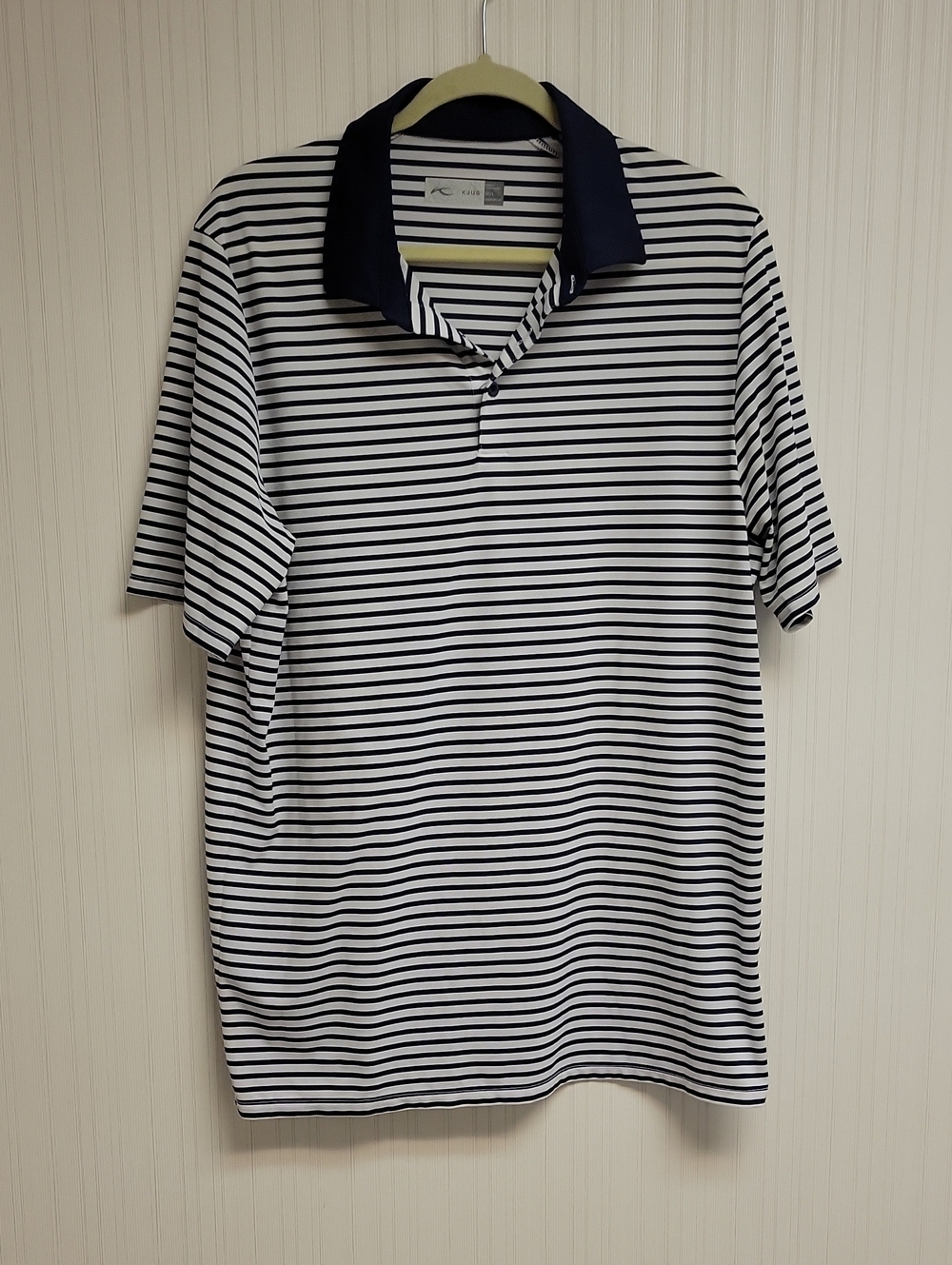 KJUS Men's Striped Polo Shirt Classic Navy & White Golf Performance Large Summer
